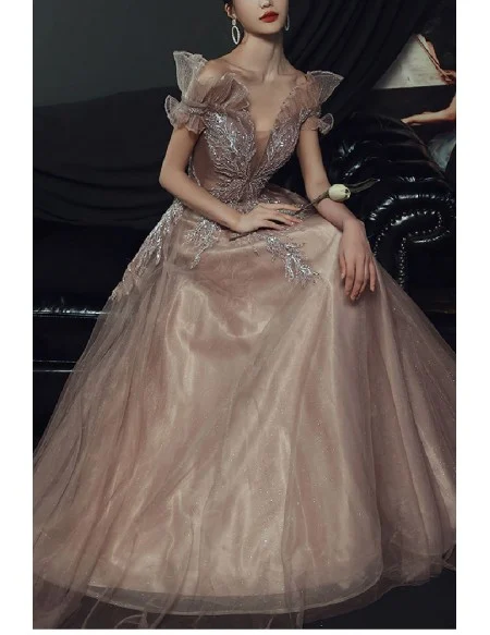 Gorgeous Off Shoulder Tulle Prom Dress With Sequined Appliques