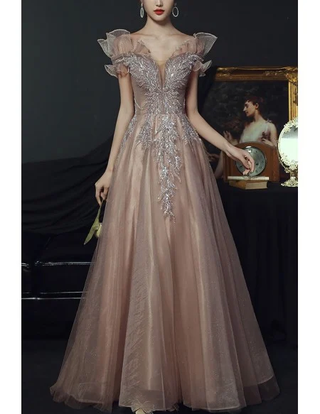 Gorgeous Off Shoulder Tulle Prom Dress With Sequined Appliques