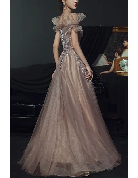 Gorgeous Off Shoulder Tulle Prom Dress With Sequined Appliques