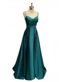 Slim Long Green Satin Aline Prom Dress With Straps