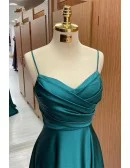 Slim Long Green Satin Aline Prom Dress With Straps