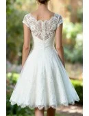 Romantic Ivory Lace Cap Sleeved Wedding Dress Featuring Scalloped Hem
