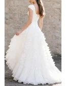 Gorgeous White Ruffled Wedding Dress With Cap Sleeves