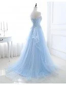 Blue Beaded Lace and Tulle Long Formal Dress