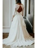 Elegant Two Piece White Wedding Dress With Lace Crop Top And A-Line Skirt