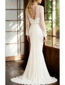 Graceful Long Sleeved Wedding Dress Mermaid Skirt And Chiffon Overlay Design