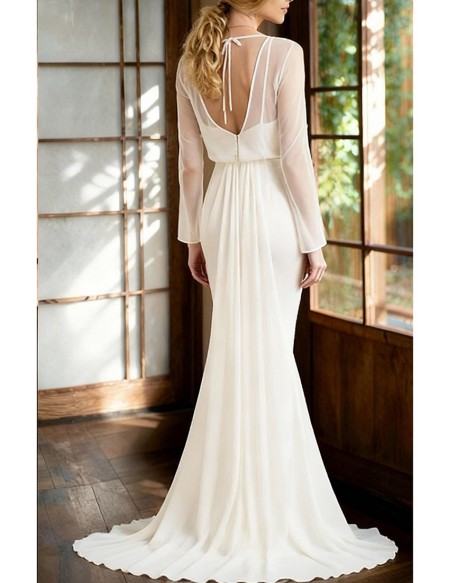 Graceful Long Sleeved Wedding Dress Mermaid Skirt And Chiffon Overlay Design