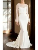 Graceful Long Sleeved Wedding Dress Mermaid Skirt And Chiffon Overlay Design