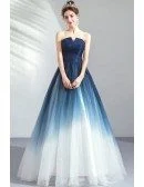 Dreamy Ombre Blue Ballgown Tulle Prom Dress Formal Strapless