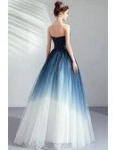 Dreamy Ombre Blue Ballgown Tulle Prom Dress Formal Strapless