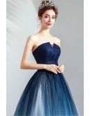 Dreamy Ombre Blue Ballgown Tulle Prom Dress Formal Strapless