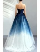 Dreamy Ombre Blue Ballgown Tulle Prom Dress Formal Strapless