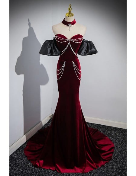 Fitted Mermaid Beading Chain Sweetheart Prom Dress with Detachable Sleeves