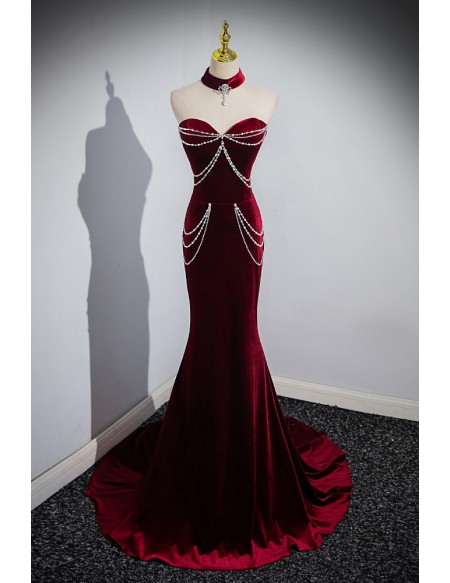 Fitted Mermaid Beading Chain Sweetheart Prom Dress with Detachable Sleeves