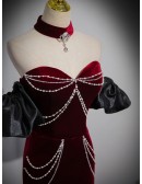 Fitted Mermaid Beading Chain Sweetheart Prom Dress with Detachable Sleeves