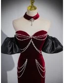 Fitted Mermaid Beading Chain Sweetheart Prom Dress with Detachable Sleeves