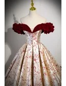 Unique Metallic Long Ballgown Prom Dress with Flowers Pattern