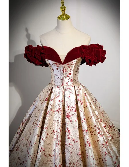 Unique Metallic Long Ballgown Prom Dress with Flowers Pattern