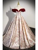Unique Metallic Long Ballgown Prom Dress with Flowers Pattern