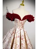 Unique Metallic Long Ballgown Prom Dress with Flowers Pattern