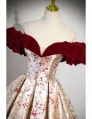 Unique Metallic Long Ballgown Prom Dress with Flowers Pattern