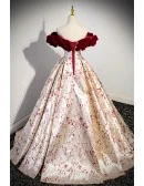 Unique Metallic Long Ballgown Prom Dress with Flowers Pattern