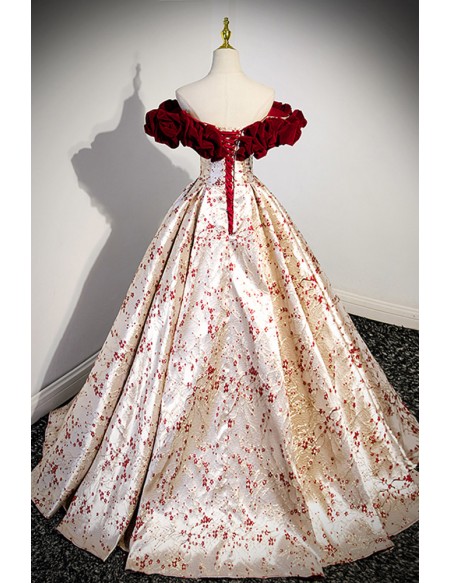 Unique Metallic Long Ballgown Prom Dress with Flowers Pattern