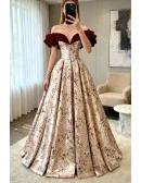 Unique Metallic Long Ballgown Prom Dress with Flowers Pattern