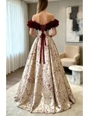 Unique Metallic Long Ballgown Prom Dress with Flowers Pattern