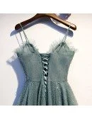 Dusty Green Beaded Sequins Long Prom Dress With Straps