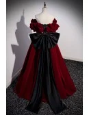 Unique Black And Red Velvet Formal Dress with Big Bow