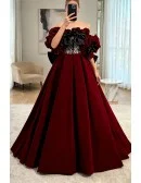 Unique Black And Red Velvet Formal Dress with Big Bow