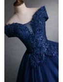 Navy Blue Bling Ballgown Mistery Prom Dress With Appliques
