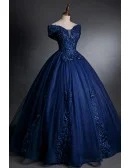 Navy Blue Bling Ballgown Mistery Prom Dress With Appliques