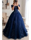 Navy Blue Bling Ballgown Mistery Prom Dress With Appliques
