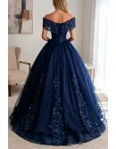 Navy Blue Bling Ballgown Mistery Prom Dress With Appliques