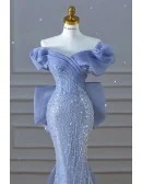Stunning Big Bow Train Mermaid Sequined Prom Dress