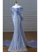 Stunning Big Bow Train Mermaid Sequined Prom Dress