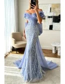 Stunning Big Bow Train Mermaid Sequined Prom Dress