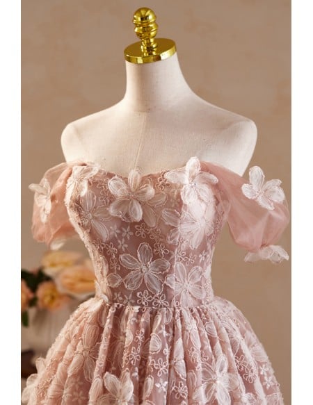 Beautiful 3d Flowers Pink Short Prom Dress For Parties