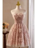 Beautiful 3d Flowers Pink Short Prom Dress For Parties