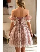 Beautiful 3d Flowers Pink Short Prom Dress For Parties