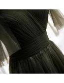 Dusty Green Flowy Long Tulle Prom Dress with Spaghetti Straps