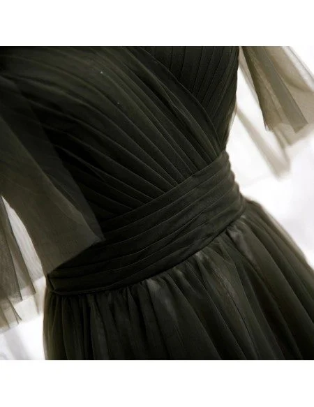 Dusty Green Flowy Long Tulle Prom Dress with Spaghetti Straps