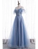 Fantasy Blue Bling Sequins Aline Prom Dress With Spaghetti Straps