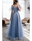 Fantasy Blue Bling Sequins Aline Prom Dress With Spaghetti Straps