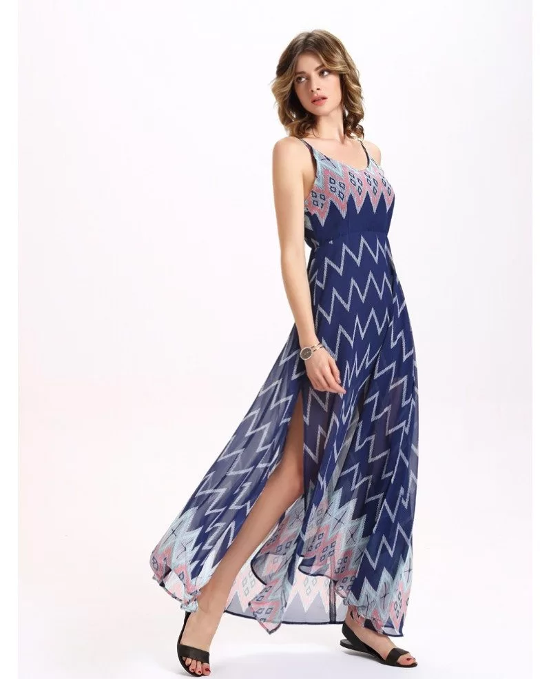 Spaghetti Strap Floral Print Maxi Dress With Slit Gemgrace
