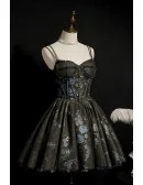 Gothic Dark Grey with Bling Sequins Short Tulle Homecoming Prom Dress with Corset Top