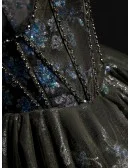 Gothic Dark Grey with Bling Sequins Short Tulle Homecoming Prom Dress with Corset Top