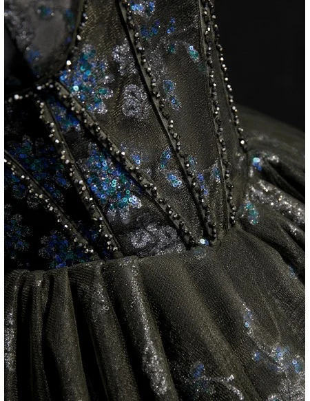 Gothic Dark Grey with Bling Sequins Short Tulle Homecoming Prom Dress with Corset Top